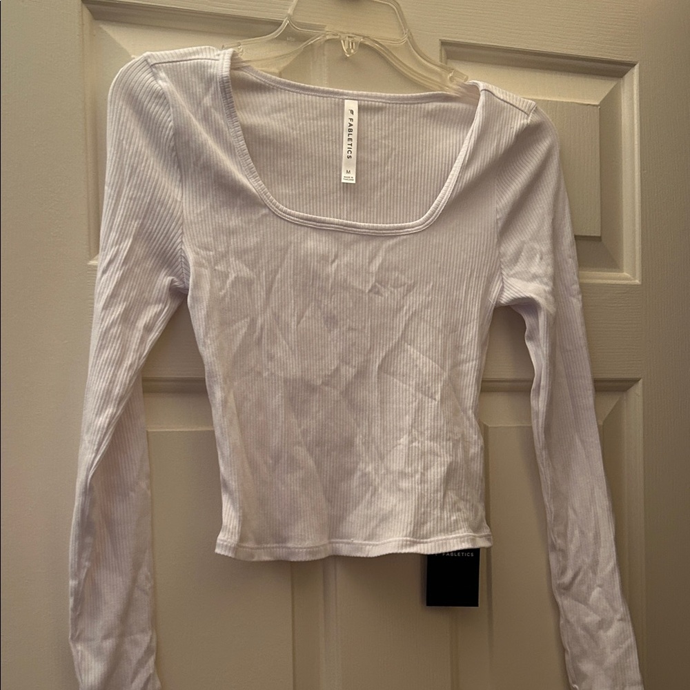 Fabletics White Long Sleeve Ribbed Top
